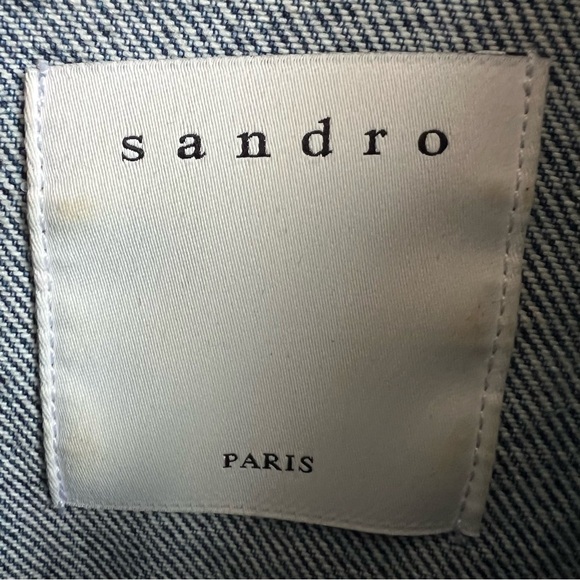 SANDRO PARIS Denim Plaid Hybrid Jacket Cropped  Shacket Trucker Coat Overshoot - Picture 2 of 12